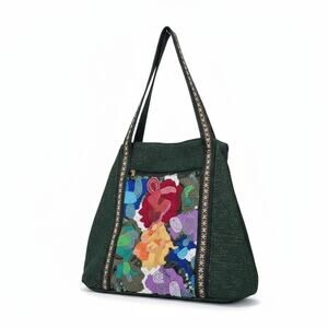 America & Beyond Boho Tote Bag Beaded Embroidered Colorful Zip Pockets Fall